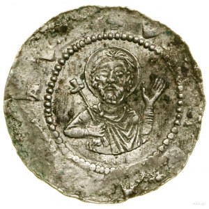 Denar, (1109-1117); Av: Figura a cavallo, in senso orario, con lancia....
