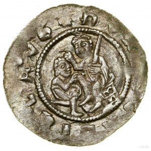 Denario, (1109-1117); Av: Figura seduta a sinistra, tiene...