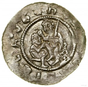 Denier, (1109-1117) ; Av : personnage assis à gauche, tenant...