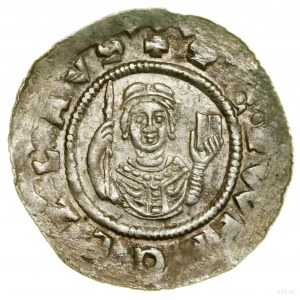 Denár, (1109-1117); Av: Postava sedící vlevo, drží...
