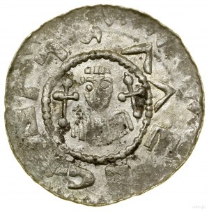 Denarius; Av: Bust in front, two crosses on the sides, V....