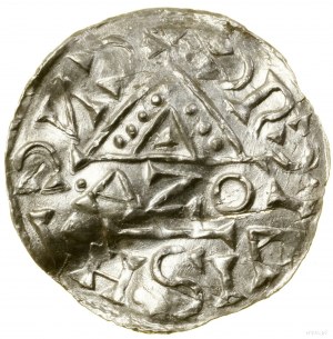 Denario, (1018-1026), Regensburg, Aza minter; Av: Dwunitk...