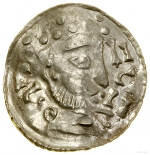 Denár, (1039-1042), Regensburg; Av: Busta panovníka v p...