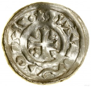 Denár, (1039-1042), Regensburg; Av: poprsí panovníka v p...