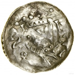 Denár, (1039-1042), Regensburg; Av: poprsí panovníka v p...