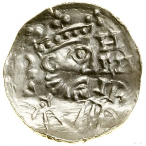 Denár, (1009-1024), Augsburg; Av: poprsí panovníka v pr...