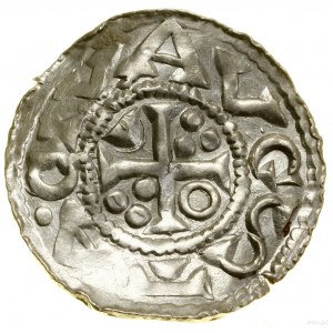 Denár, (1009-1024), Augsburg; Av: poprsí panovníka v pr...