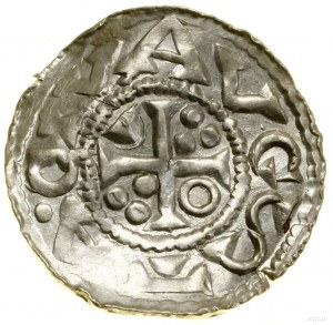 Denario, (1009-1024), Augsburg; Av: Busto del sovrano in pr...