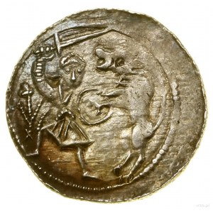 Denarius, (1138-1146); Av: Prince on throne with sword in l...