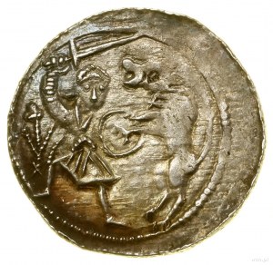 Denier, (1138-1146) ; Av : Prince sur un trône avec une épée en l...