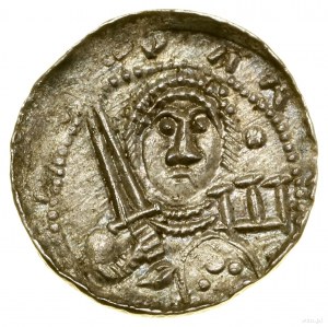 Denario, (1138-1146); Av: Mezza figura di cavaliere di fronte con...