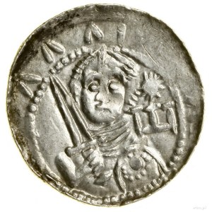 Denár, (1138-1146); Av: Polopostava rytíře vpředu s m...