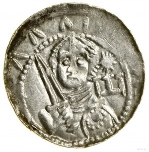 Denario, (1138-1146); Av: Mezza figura di cavaliere di fronte con...