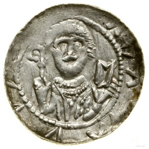 Denier, (1138-1146) ; Av : demi-figure de chevalier de face avec m...