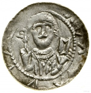 Denario, (1138-1146); Av: Mezza figura di cavaliere di fronte con...