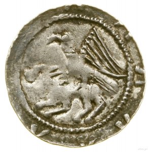 Denarius, (1138-1146); Av: Knight with sword and shield, standing...