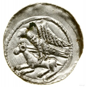 Denarius, (1138-1146); Av: Knight with sword and shield, standing...