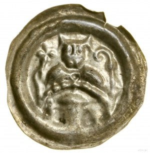 Brakteat, (po r. 1220); oblouk, na němž je poloviční postava biskupa...