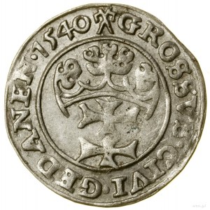 Groš, 1540, Gdaňsk; na averzu konec legendy PRVS; ...