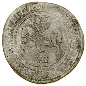Szóstak, 1562, Vilnius; Av: Bust of the ruler wearing a crown in ...