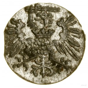 Denier, 1573, Gdansk ; cartouche avec les armoiries de la ville de Gdansk, or...