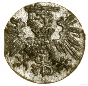 Denier, 1573, Gdansk ; cartouche avec les armoiries de la ville de Gdansk, or...