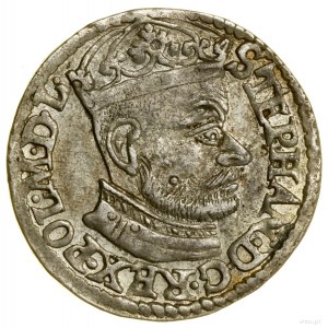 Trojak, 1582, Olkusz ; grande tête de roi, rosette entre...