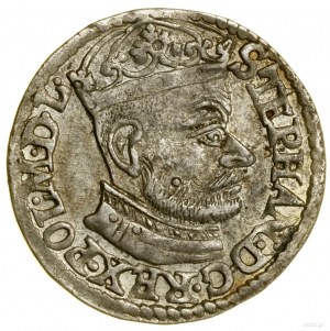 Trojak, 1582, Olkusz ; grande tête de roi, rosette entre...