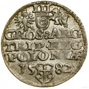 Trojak, 1582, Olkusz ; grande tête de roi, rosette entre...