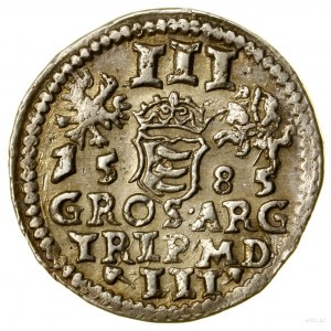 Trojak, 1585, Vilnius; a variation with the emblem of the Lis coat of arms under the pop...