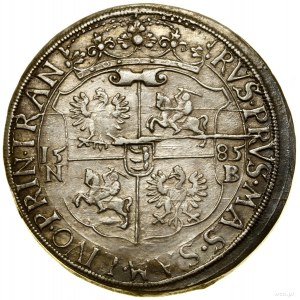 Thaler, 1585, Nagybánya; Av: Halbfigur des Königs nach rechts, in ...