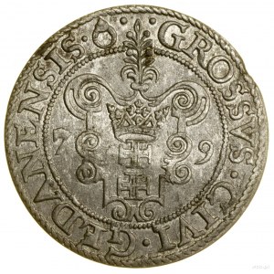 Grosz, 1579, Gdańsk; na awersie kropka kończy napis w o...