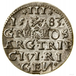 Trojak, 1583, Ryga; korona króla z rozetami; Iger R.83....