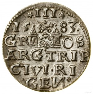 Trojak, 1583, Riga ; couronne de roi avec rosettes ; Iger R.83....