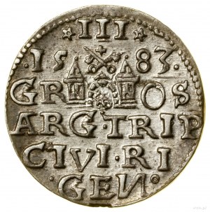 Trojak, 1583, Ryga; korona króla z rozetami; Iger R.83....