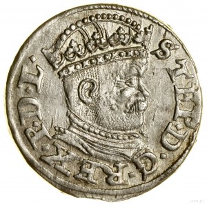 Trojak, 1586, Ryga; mała głowa króla, brak ozdobnika po...
