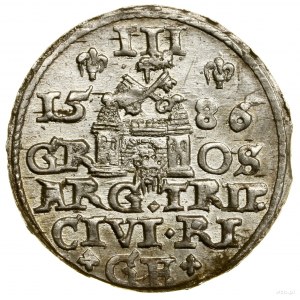 Trojak, 1586, Riga; malá královská hlava, bez výzdoby po...