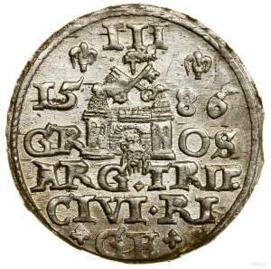 Trojak, 1586, Riga ; petite tête de roi, pas de décoration après...