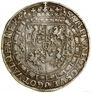 Thaler, 1630, Bydgoszcz; Av: Wide half figure of the king with s...