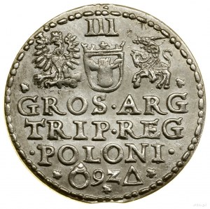 Trojak, 1592, Malbork ; au revers, anneau et triangle,...