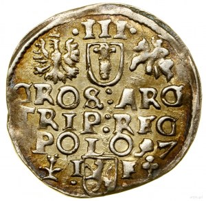 Trojak, 1597, Wschowa; narrow king's head, wavy orifice....