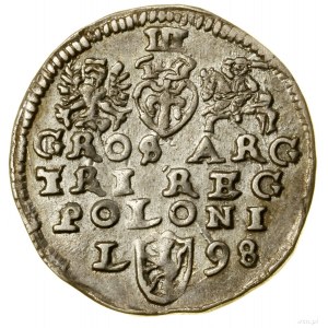 Trojak, 1598, Lublin; na rewersie litera L z lewej stro...