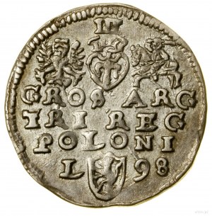 Trojak, 1598, Lublin; na rewersie litera L z lewej stro...