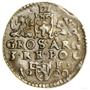 Trojak, 1600, Lublin; busta panovníka s otvorom, v legen...