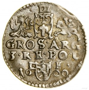 Trojak, 1600, Lublin; busta panovníka s otvorom, v legen...