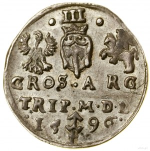 Trojak, 1596, Vilnius; in the obverse legend M D L, on the reverse....