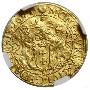 Dukát, 1611, Gdaňsk; Av: Busta krále ve velkém otvoru....