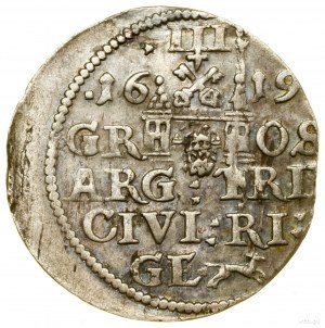 Trojak, 1619, Riga; große Büste des Königs; Iger R.19.3. ...