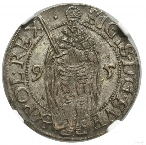 1 öre, 1595, Stockholm; Av: Stojící postava s mečem a ...