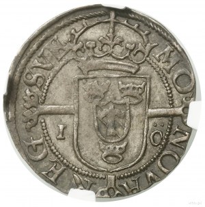 1 öre, 1595, Stockholm; Av: Stehende Figur mit Schwert und ...